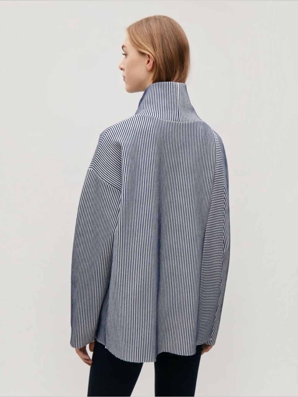 COS • High-Neck Ribbed Top in Navy/White - Picture 2 of 12